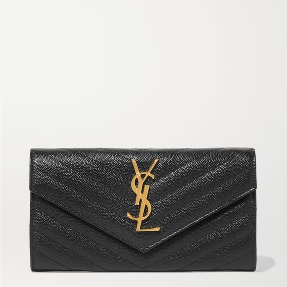 New! YSL SAINT LAURENT Long Flap Wallet In Grain Embossed Leather MSRP $930 - Picture 8 of 11